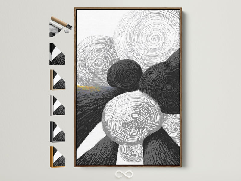 Monochrome Rings — large black & white geometric circles canvas print