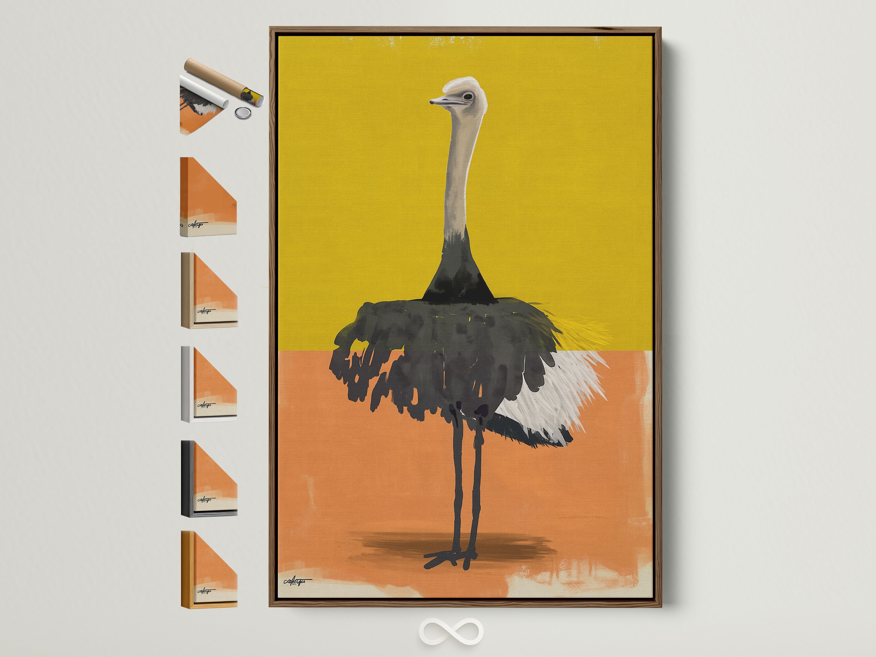 A brown frame displays various frame choices. See all available options for your artwork. Find the perfect frame to complement your style. Discover the ideal finishing touch for your art print today.