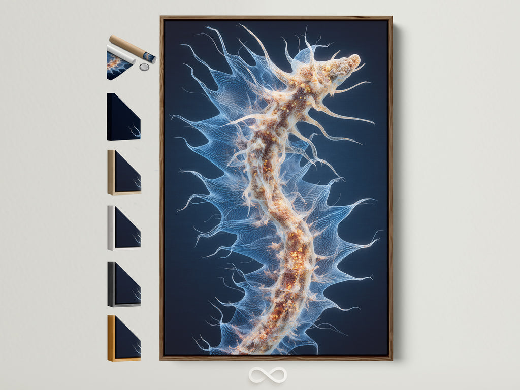 Explore framing options with this brown frame. All frame choices are displayed beside the art. Find the perfect frame to match your artwork. Consider different styles for your home.