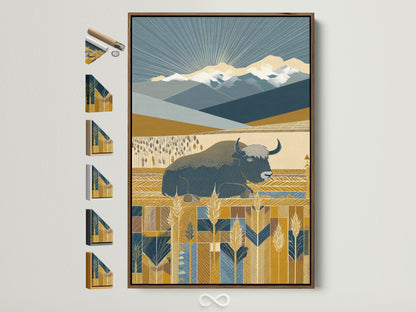 Buffalo Prairie Art Print - Western Landscape Canvas Art, Southwestern Wall Decor for Living Room, Bison Wildlife Print