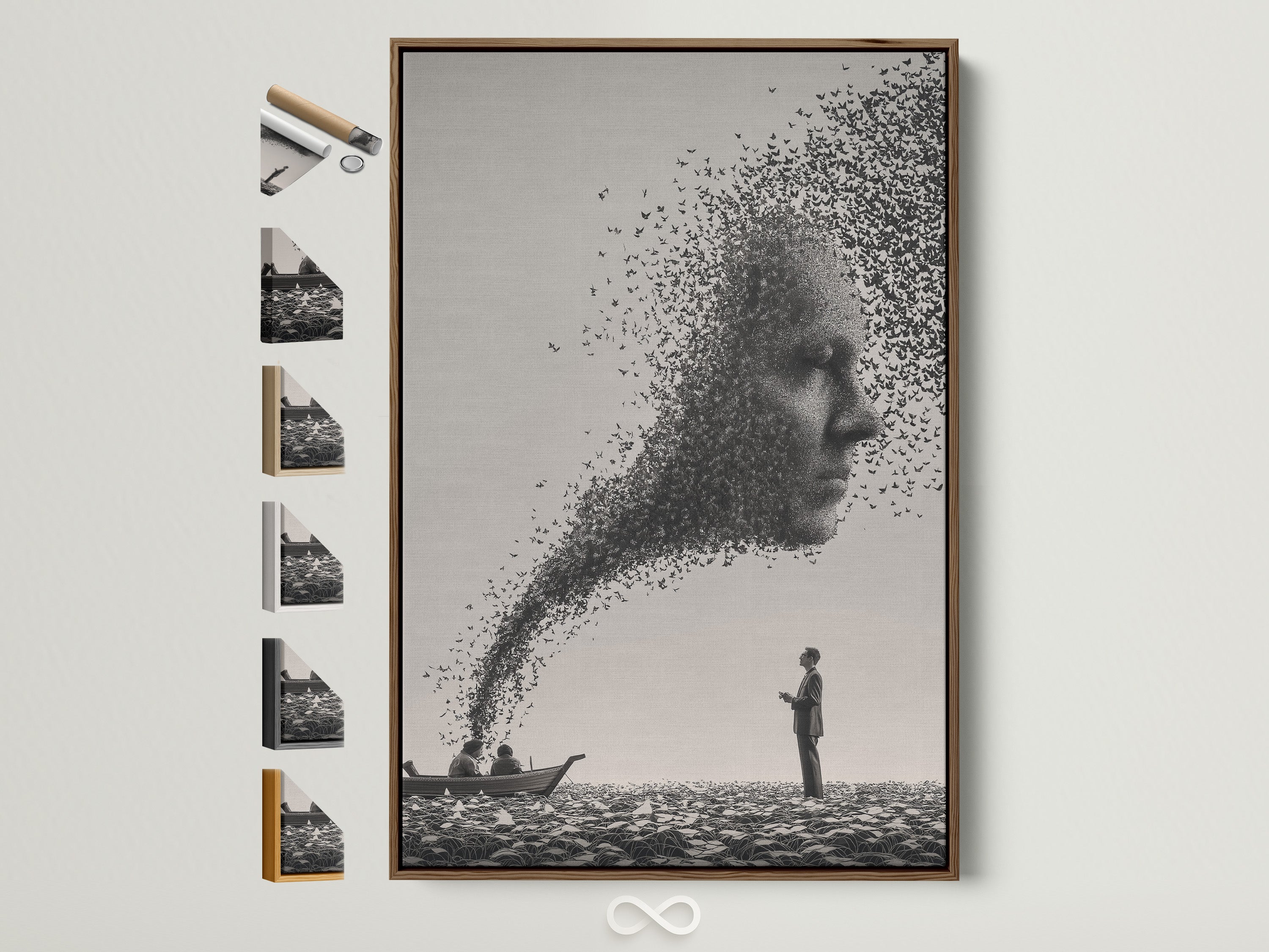 Surreal Birds Flying Wall Art - Black White Photography Print, Minimalist Home Decor, Modern Abstract Poster, Nature Art