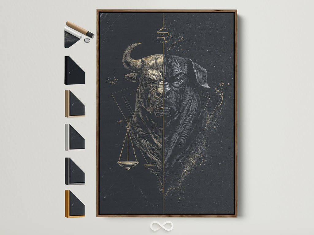 Elevate your legal office or home decor with the Bull Justice art print. This artwork features a brown frame. You can see all the available frame options displayed. Find the perfect fit for your space today.