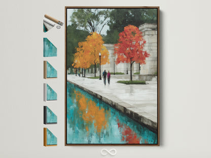 Explore framed artwork options. This shows a brown frame with other frame samples displayed. It offers a visual guide to frame choices. This allows customers to explore frame styles. Find the perfect frame to complement your artwork. Discover options for modern artwork and classic prints.