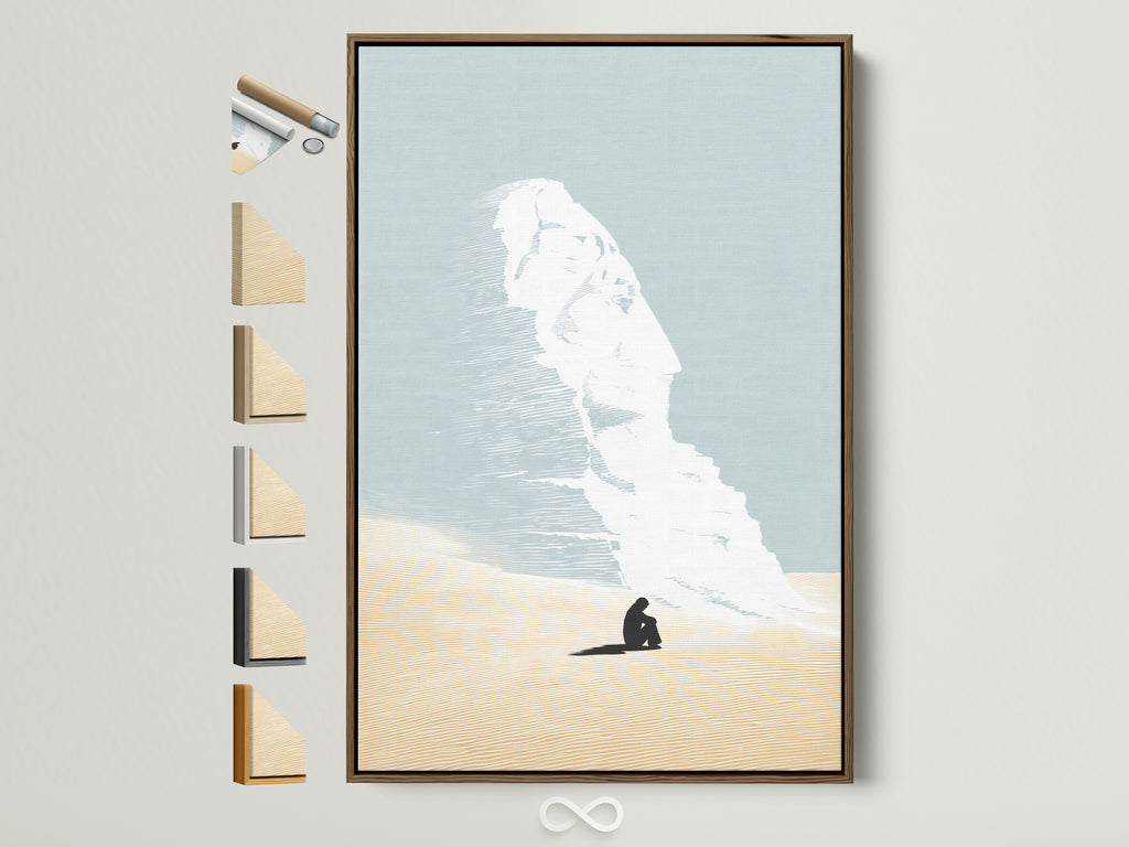 Explore framing options for your Desert Dream artwork. The brown frame showcases the art beautifully. See all available frame styles to perfectly match your decor. Discover the ideal frame for your solitude wall art.