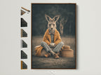 Elevate your space with whimsical rabbit art. This vintage animal portrait canvas adds charm to any room. See frame options like brown oak white black and gold. Ideal for nursery and study room decor. This anthropomorphic wall art brings a unique touch. Perfect as a rabbit canvas print.