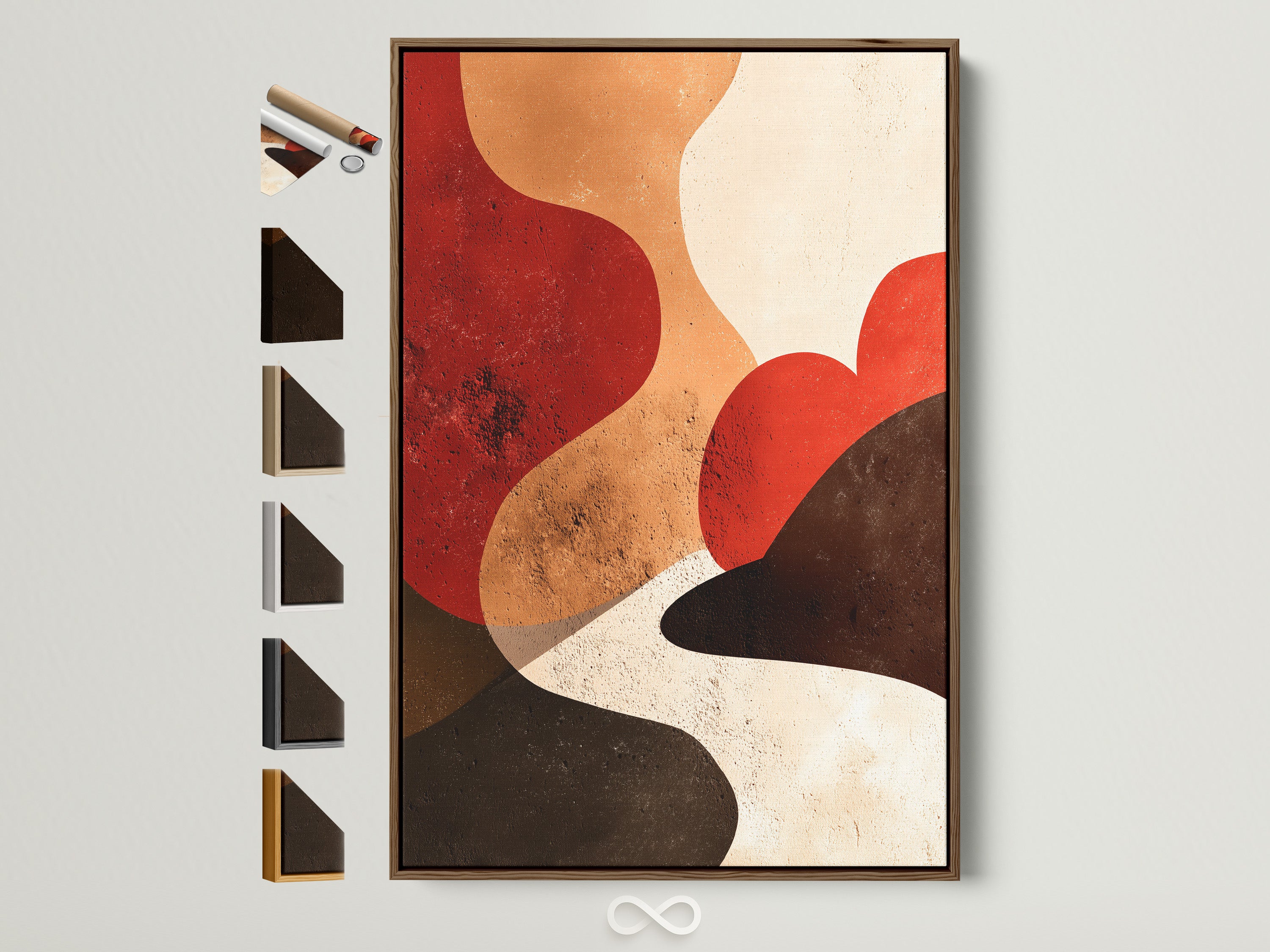 Abstract art print in a brown frame. See all available frame options. Find the perfect frame to complement your artwork. Choose from a variety of styles and finishes. Transform your space with framed art.
