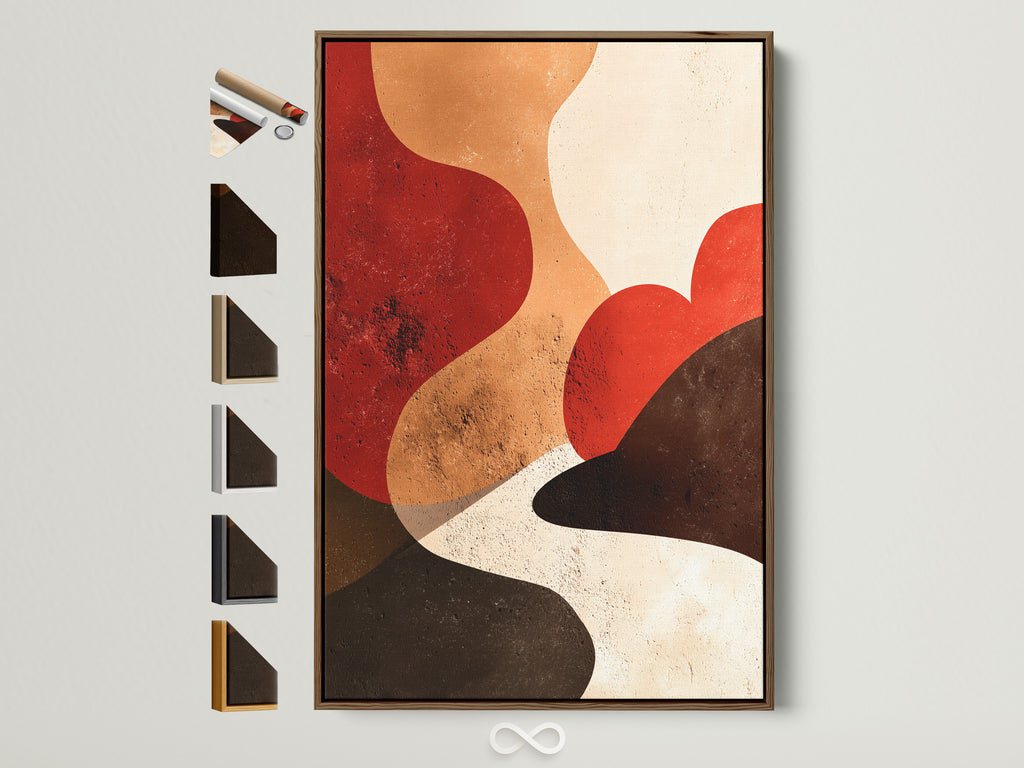 Abstract art print in a brown frame. See all available frame options. Find the perfect frame to complement your artwork. Choose from a variety of styles and finishes. Transform your space with framed art.