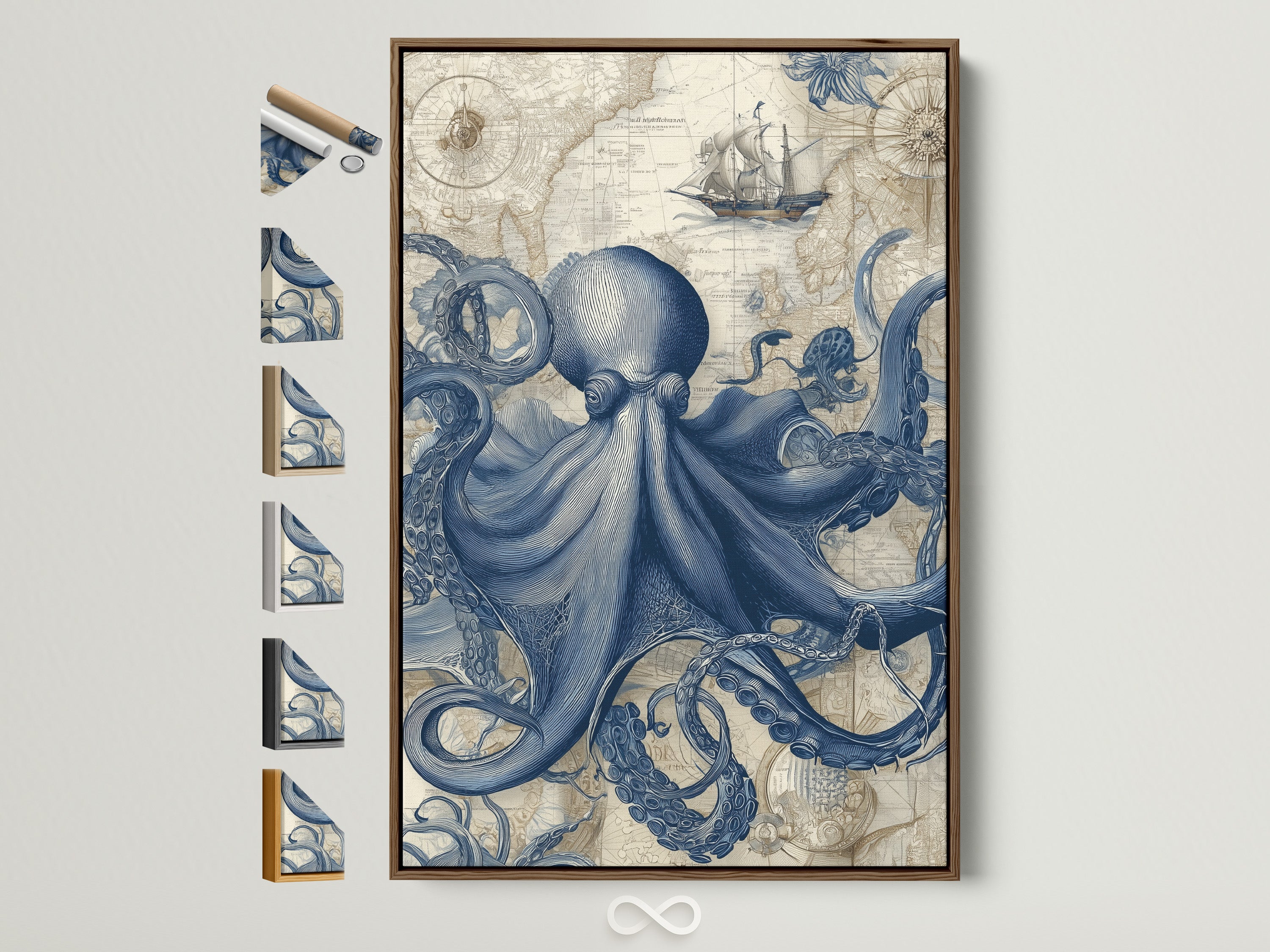 A brown frame showcases various framing options. Explore diverse frame styles to perfectly complement your chosen artwork. Discover the ideal frame to enhance your art today.