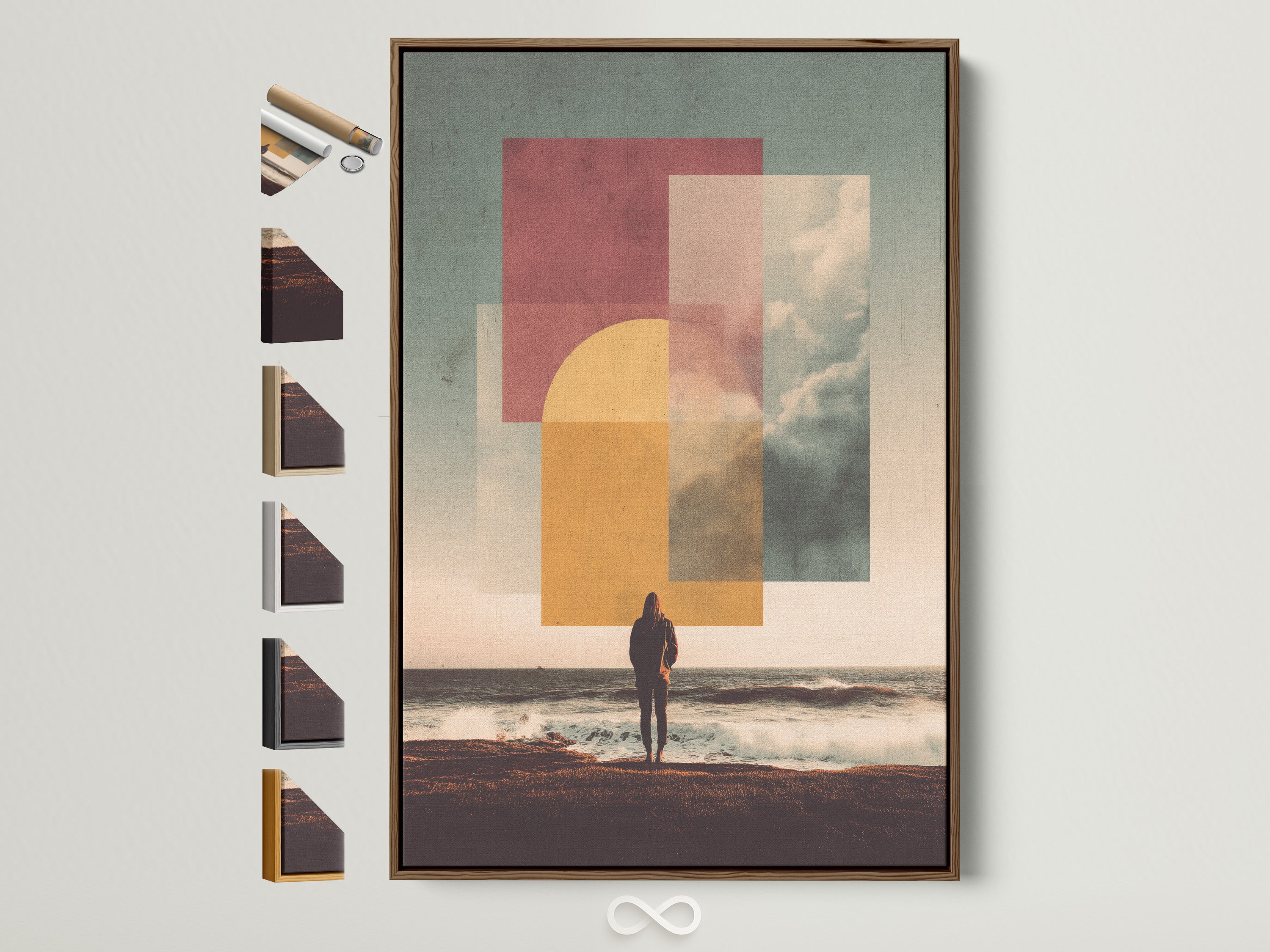 Abstract Ocean Sunset Print - Modern Geometric Wall Art, Contemporary Beach Landscape Poster, Minimalist Home Decor for Living Room