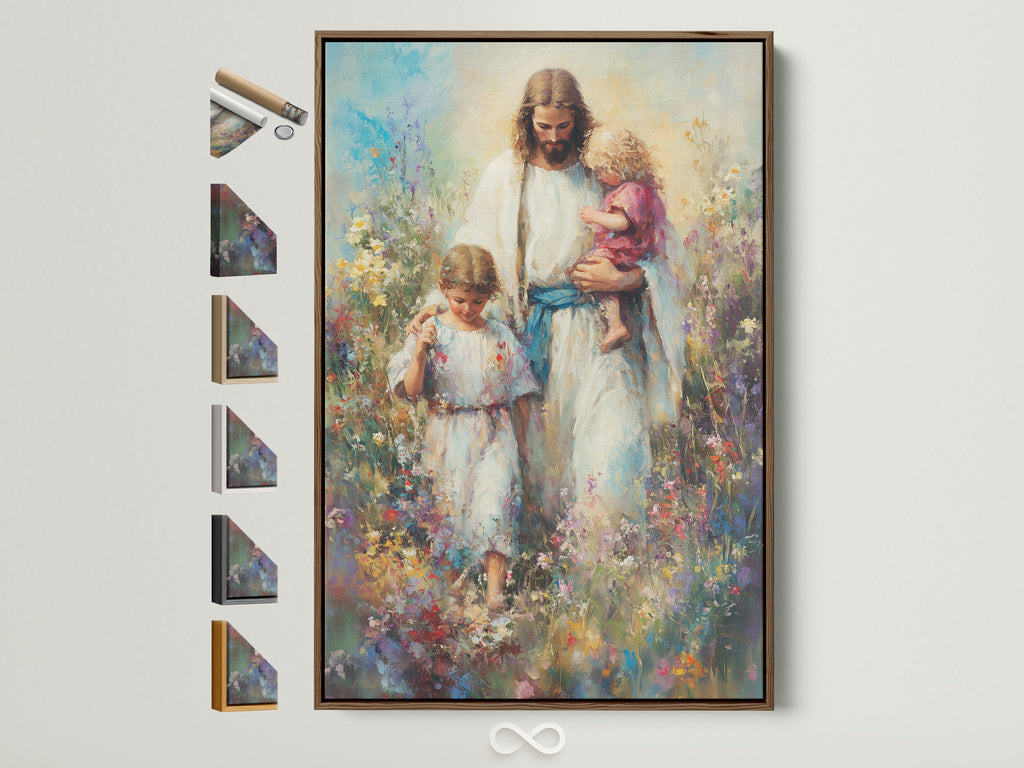 A framed artwork is displayed with various frame options. This allows customers to visualize the different styles. See how each frame enhances the art. Find the perfect frame to match your taste and decor. Transform your space with customized art.