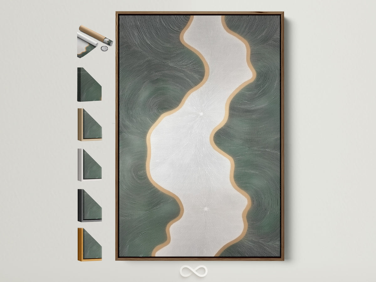 Sage and ivory river-flow abstract canvas art for a consultation room