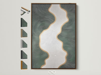 Organic abstract sage-and-ivory river canvas