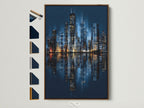Explore frame options with this Chicago skyline canvas print. See the brown frame alongside white black and gold choices. Find the perfect frame to match your decor and elevate your urban wall art.