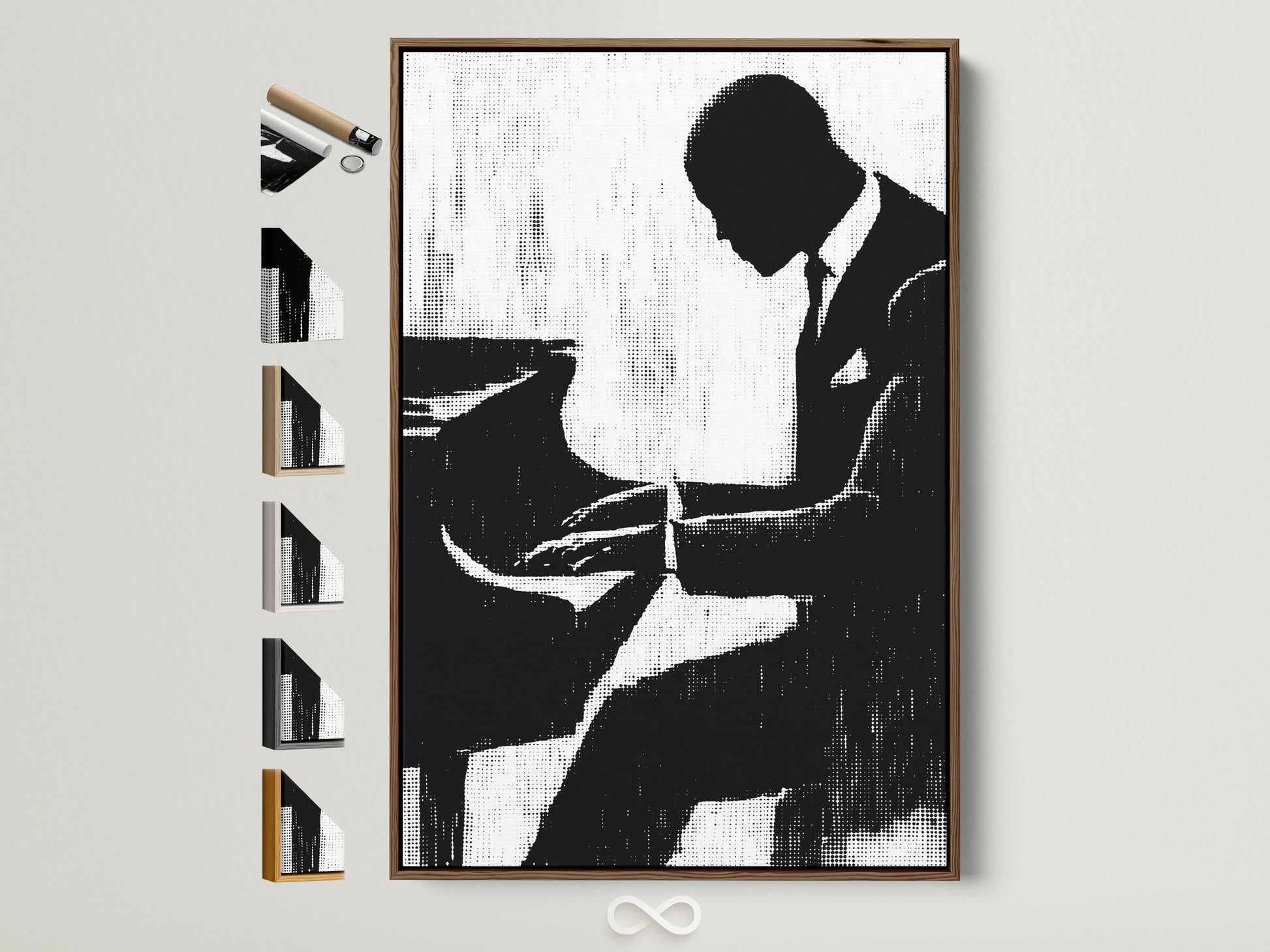 Black and white musician silhouette print