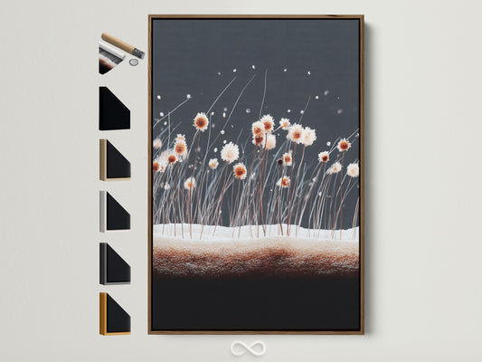 Artwork with a brown frame is displayed. This showcases all available frame options. Enhance your living space with framed art. It is the perfect way to display your artwork.