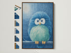 Charming blue bird artwork in a brown frame. This cute animal art enhances any nursery or child's room. Explore frame options to perfectly match your decor. A delightful piece of wall art that brings a touch of whimsy and color to your space. Perfect for creating a cozy and inviting atmosphere.