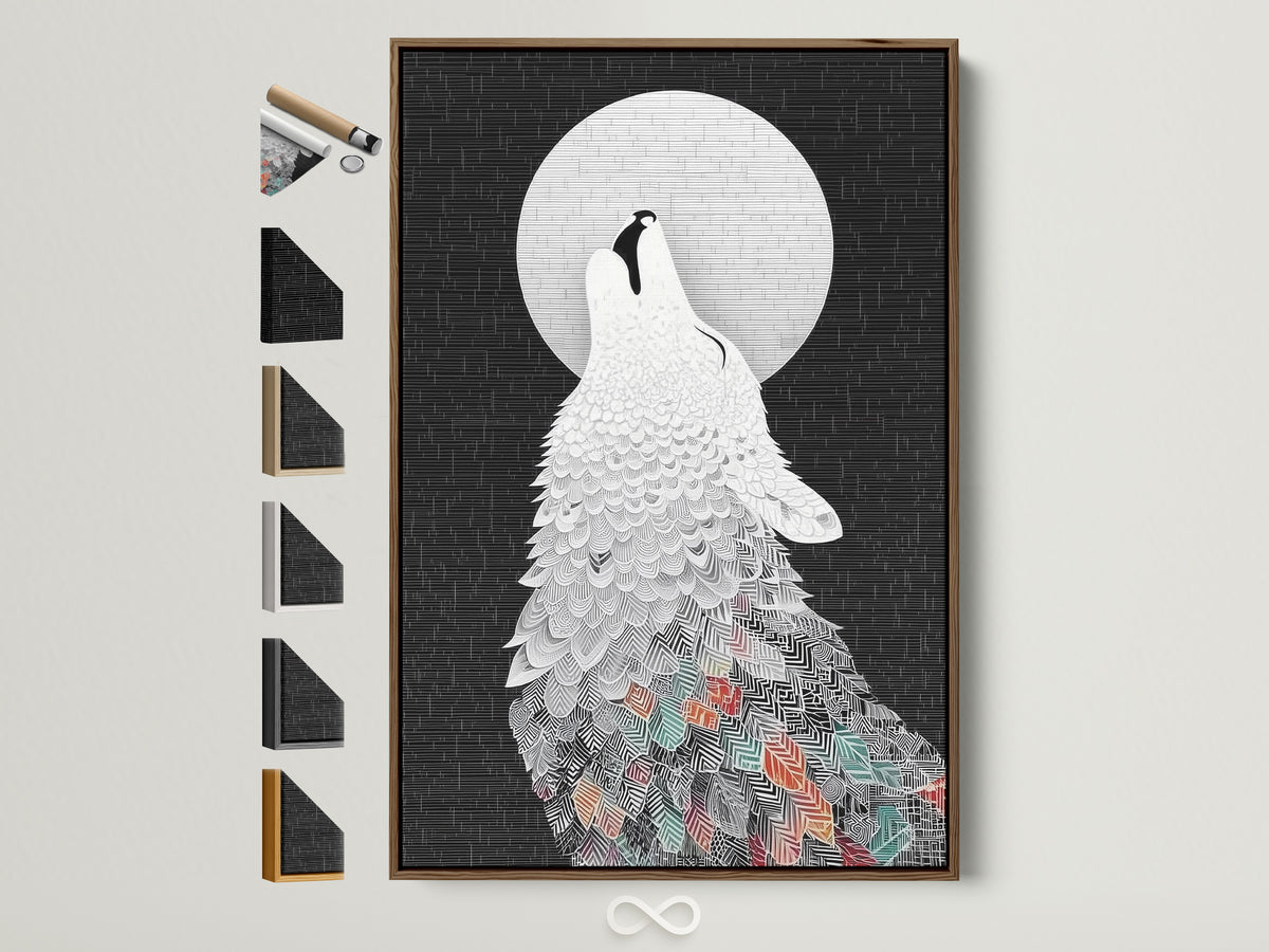 Stylized wolf howling at the moon canvas