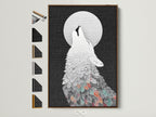 Elevate your space with the Wolf Howling at Moon artwork. It features a brown frame. This abstract animal wall art adds a modern touch. See all frame options available. Perfect for minimalist or Scandinavian decor. Black and white art brings nature indoors. Ideal for living rooms bedrooms and offices.