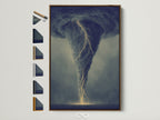 Dramatic tornado art in a warm brown frame. See all available frame options. This lightning storm artwork adds a moody touch to any office. The frame enhances the dark academia aesthetic. Perfect for minimalist or eclectic styles