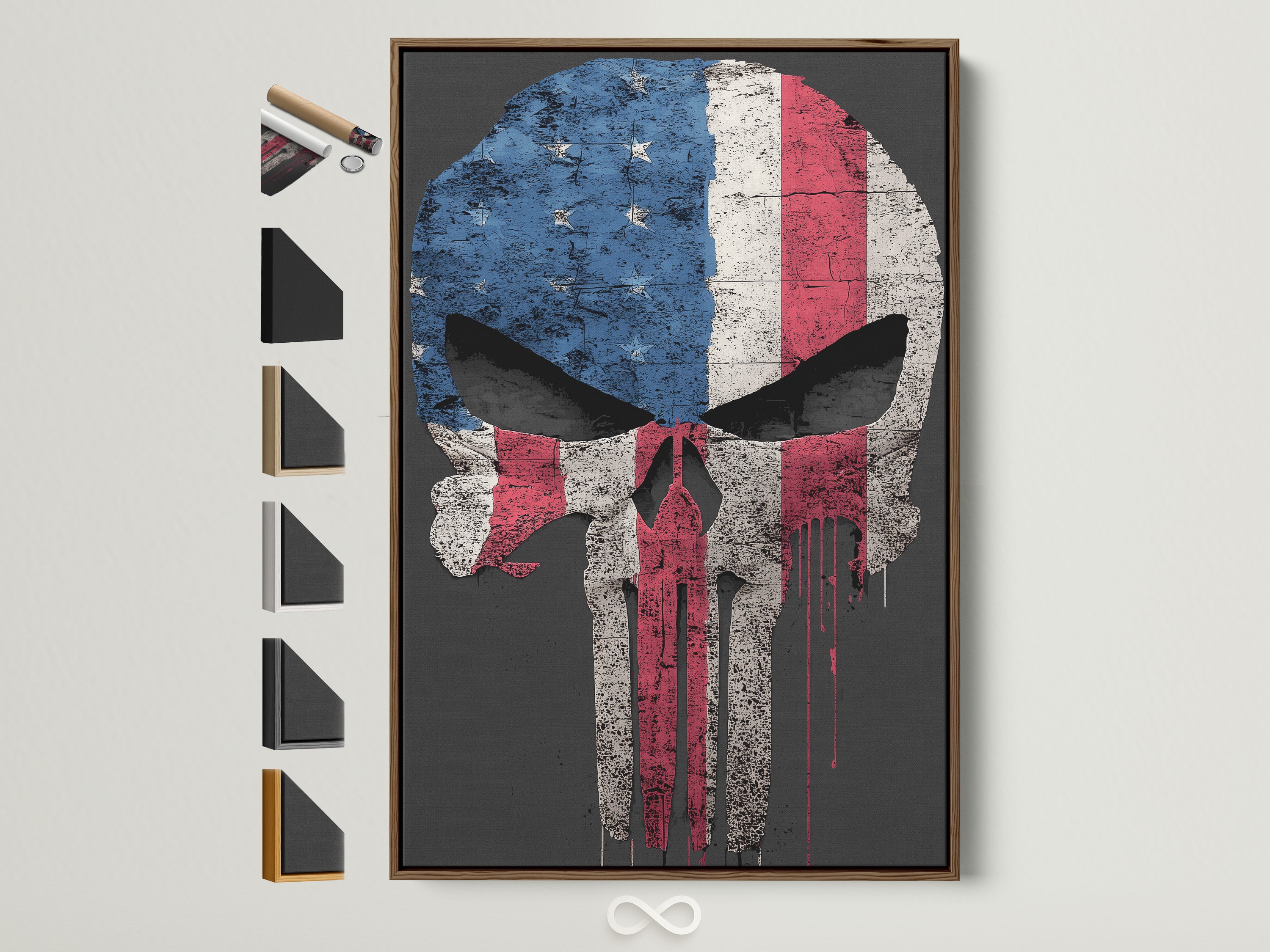 Vintage French Flag Skull Wall Art - Distressed Military Patriotic Poster, France Flag Skull Print, Rustic Home Decor