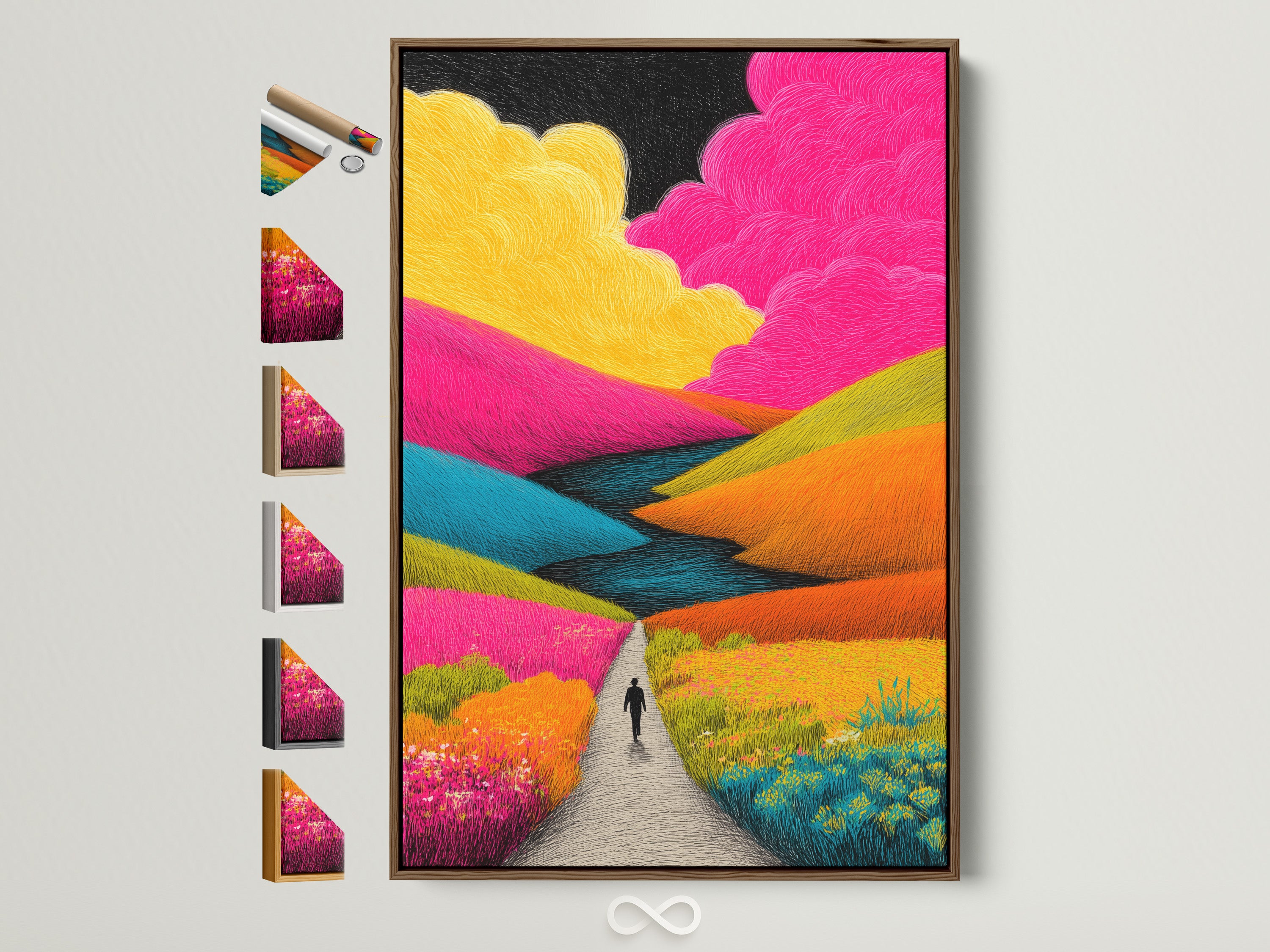 Explore frame options with this brown frame art print. See all available frames. Consider options for your artwork. Find the perfect frame for your art. This art is displayed in a home interior.