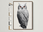 Explore framed owl artwork options. This dotted wildlife canvas art features a brown frame. Discover modern animal wall decor with red eyes. Perfect for your home or office. See all frame styles available.