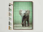 Baby Elephant artwork in a brown frame. See all frame options available. This neutral tone art is perfect for a nursery or kids room. Explore our safari animal art prints today. Find the perfect animal artwork for your space.