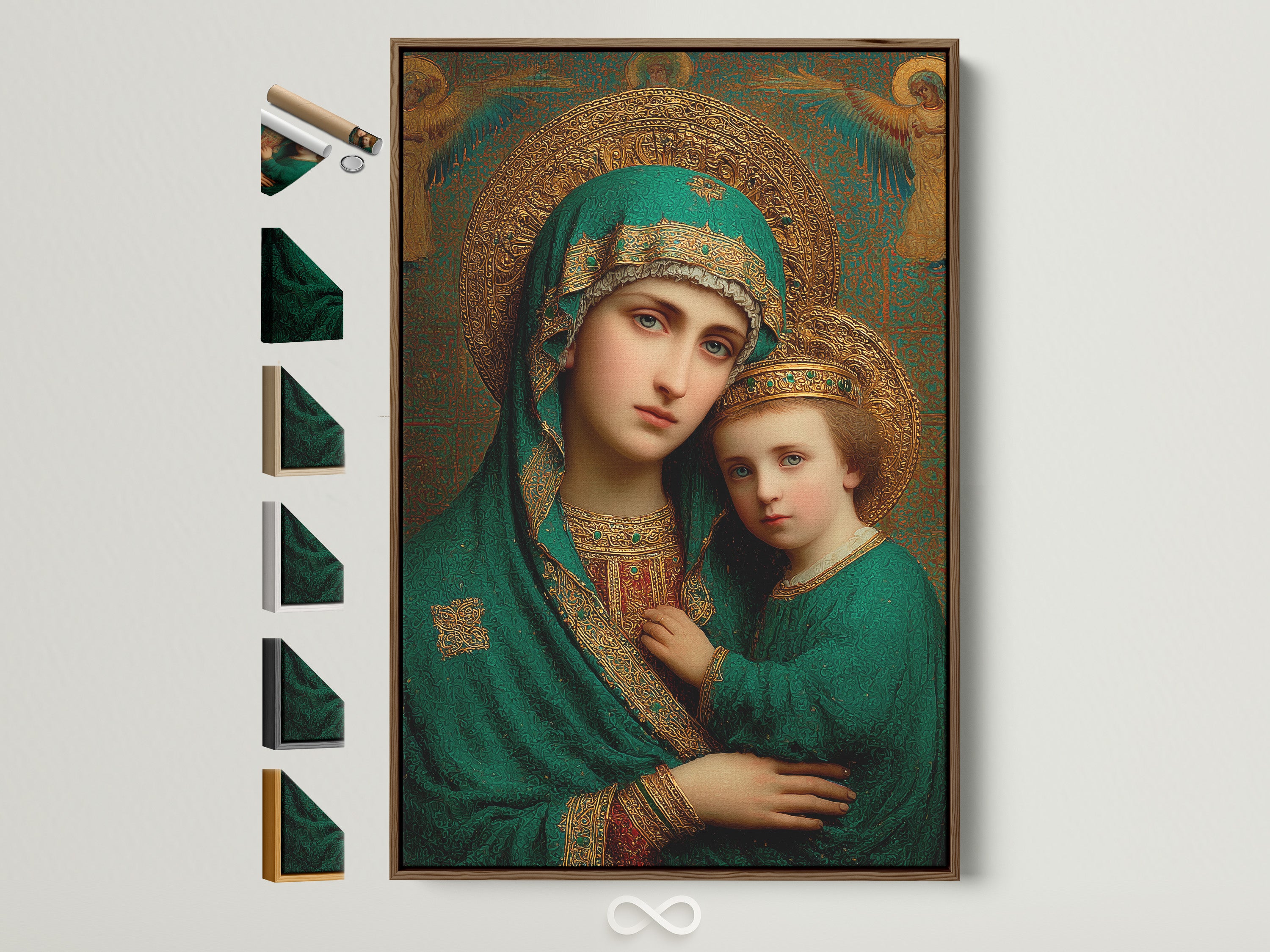 Artwork featuring a framed portrait of a mother and child. The brown frame accents the artwork. See all available frame options to customize your perfect piece. Elevate your space with framed art.
