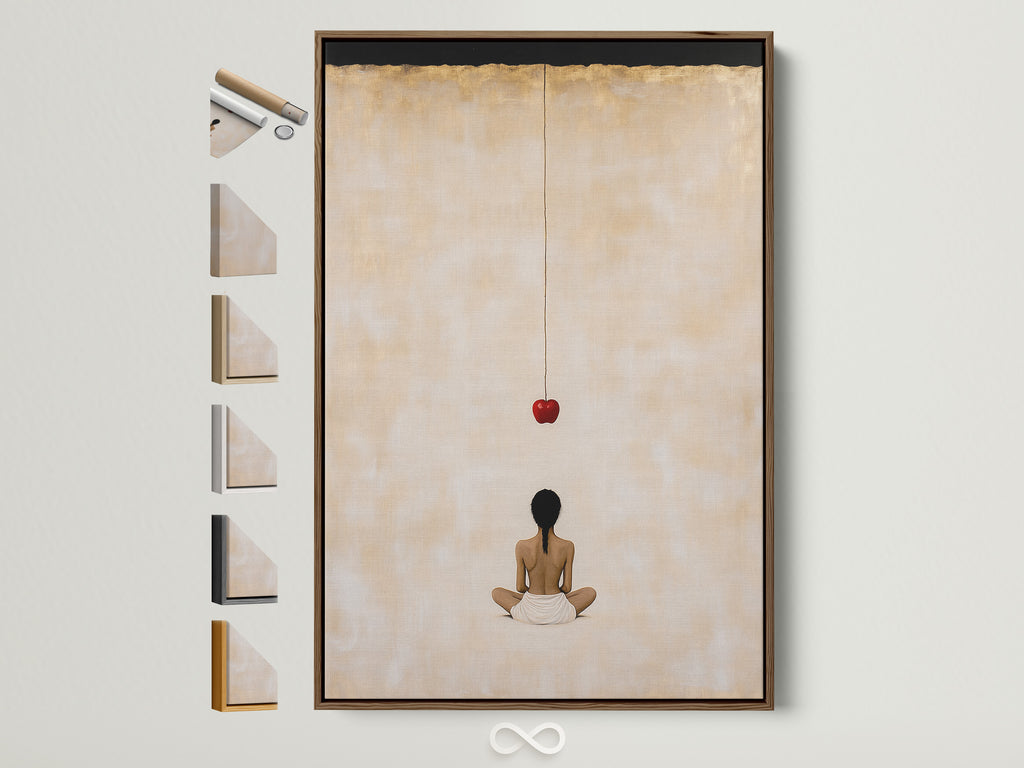 Minimalist Meditation Artwork in a Brown Frame. See all frame options available for Zen Buddha Wall Art. Find the perfect Spiritual Canvas Print for your Yoga Studio Decor. Elevate your space with mindfulness art.
