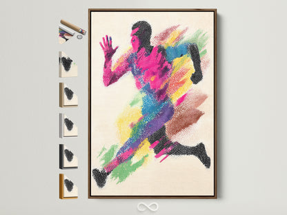 Impression d'art d'une figure en mouvement colorée - Décoration murale sportive abstraite, Poster coureur arc-en-ciel moderne, Inspiration athlétique pour la décoration intérieure