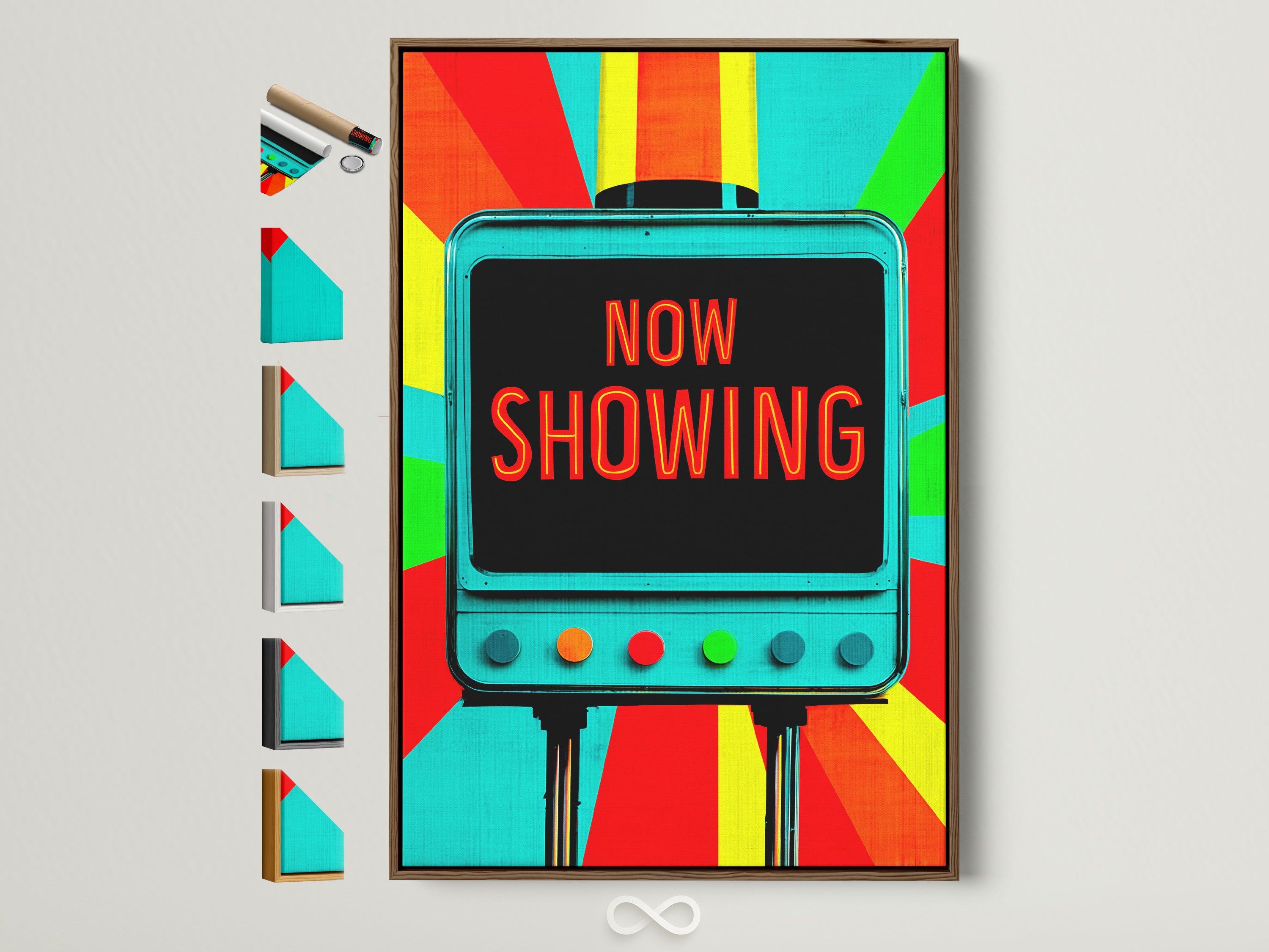 A brown frame showcasing various frame options. See the different styles available for your next art print. Choose the perfect frame to complement your artwork. A variety of frames are displayed.