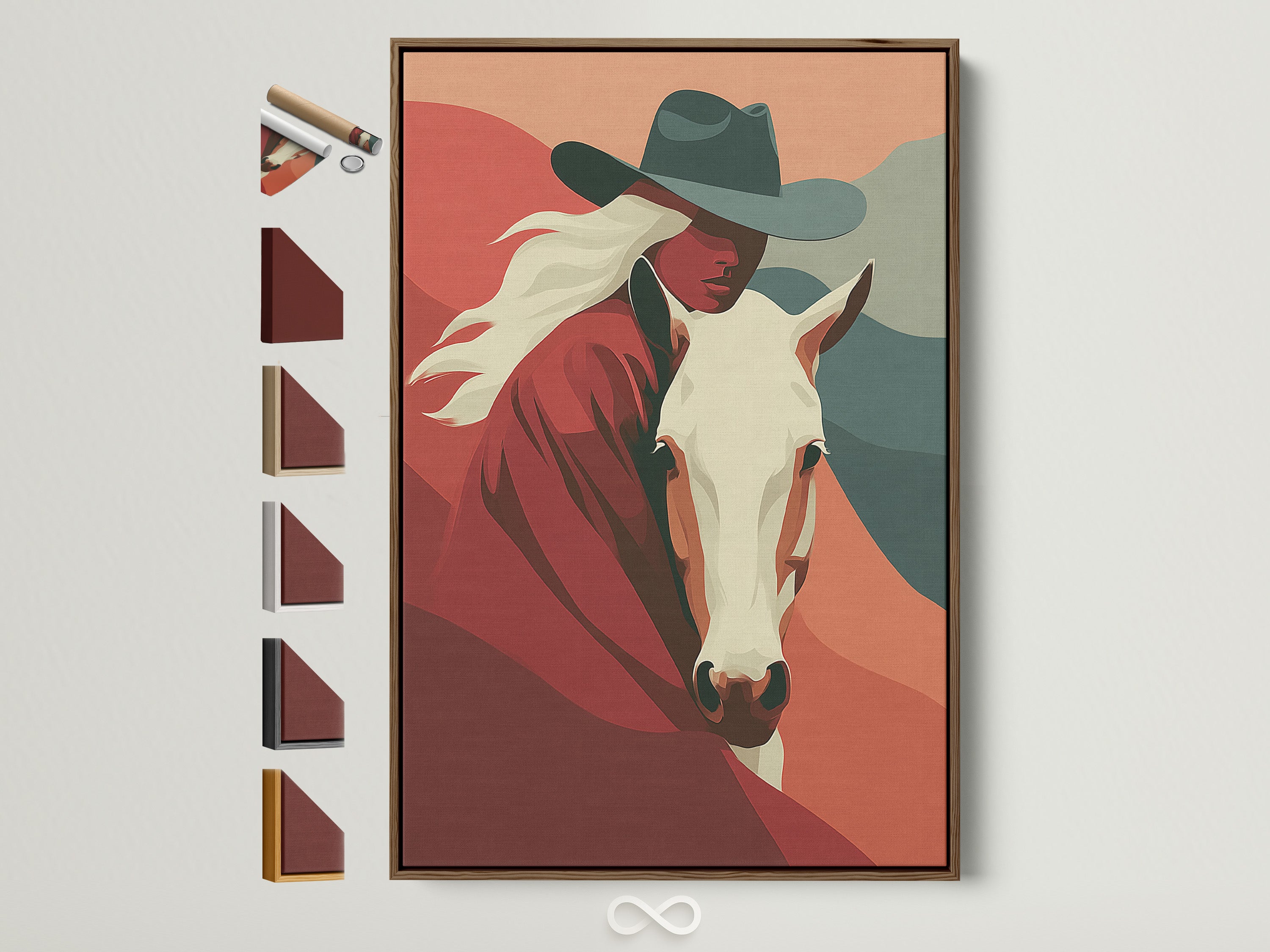 Explore framed artwork options. See a brown frame showcasing various frame styles. It includes oak white black and gold finishes. Find the perfect frame to complement your artwork. Discover options to enhance your space.