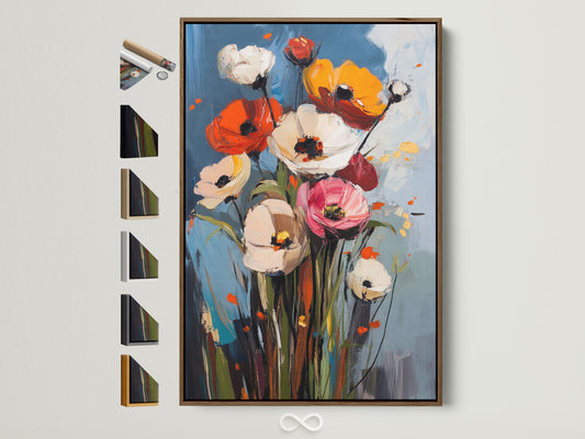 Artwork with a brown frame is displayed. See all available frame options for art prints and canvas. Choose the perfect frame to complement your artwork. Options include oak white black and gold.