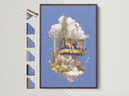Ski Lift Adventure artwork with a brown frame. The frame options are displayed on the side. Perfect wall decor to elevate lodge kids or travel-themed styles. It fits perfectly for Living Room Wall Art Bedroom Wall Decor or Kids Room Art