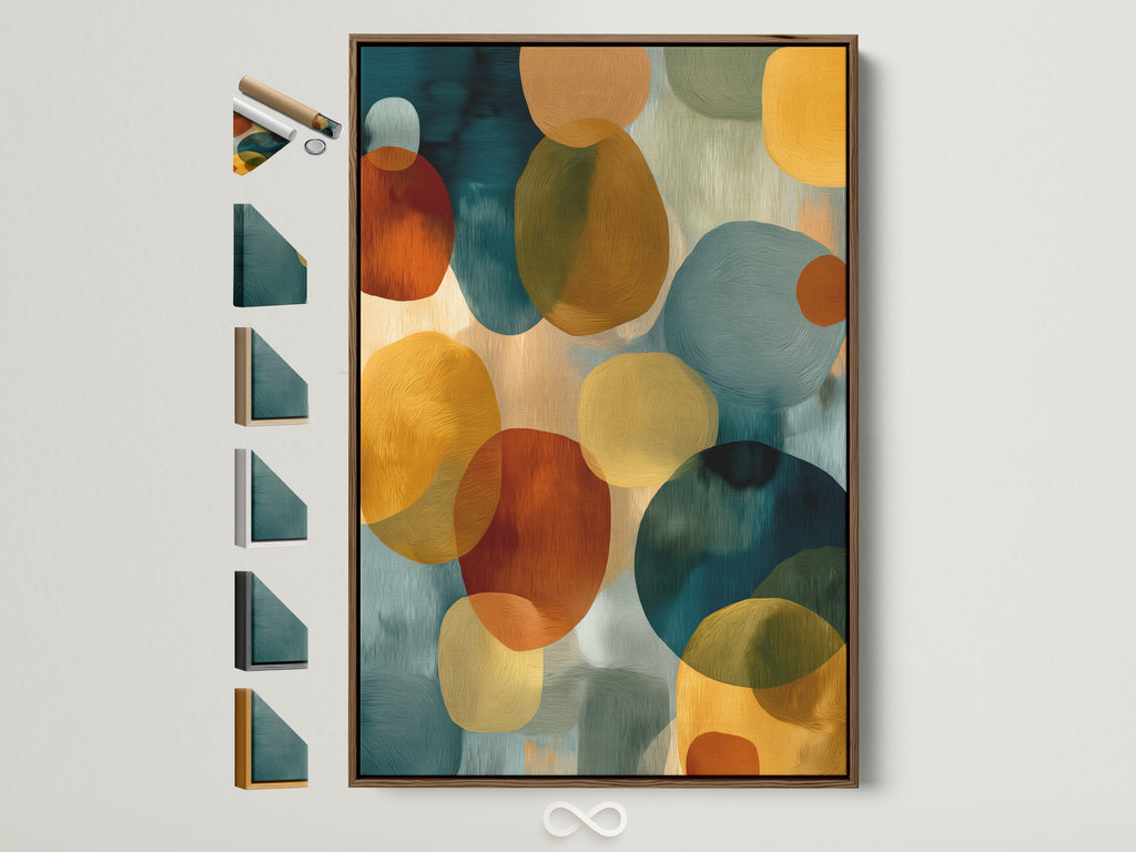 Abstract Circle Canvas Print - Modern Geometric Wall Art, Teal Orange Contemporary Artwork for Living Room Decor