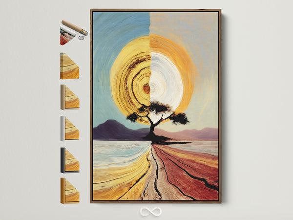 Modern abstract tree landscape in brown floating frame