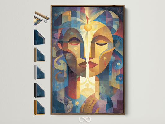 Explore framing options for your next artwork. The brown frame is showcased. Other frame colors are visible on the side. Find the perfect frame to complement your art. Elevate your interior style with custom framing.