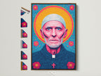 Explore frame options with this brown frame showcasing various styles. Discover the perfect frame to complement your priest portrait. Many frame options are available. Find the ideal match for your religious art or church decor needs. A variety of styles ensure a seamless blend with your vibrant print.