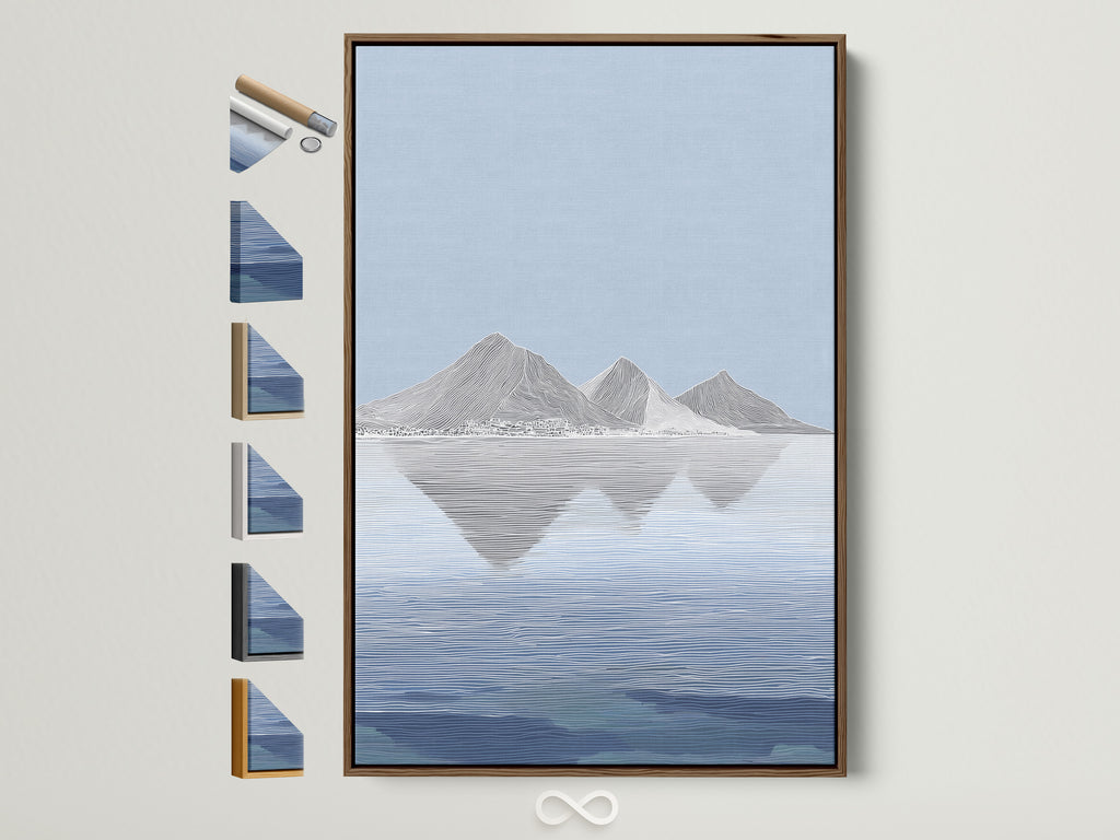 Explore framed art options. See our brown frame with various frame styles displayed. Find the perfect frame to complement your artwork. Discover our range of framing solutions today. We have frame options on the side. Elevate your space with our stylish frames.