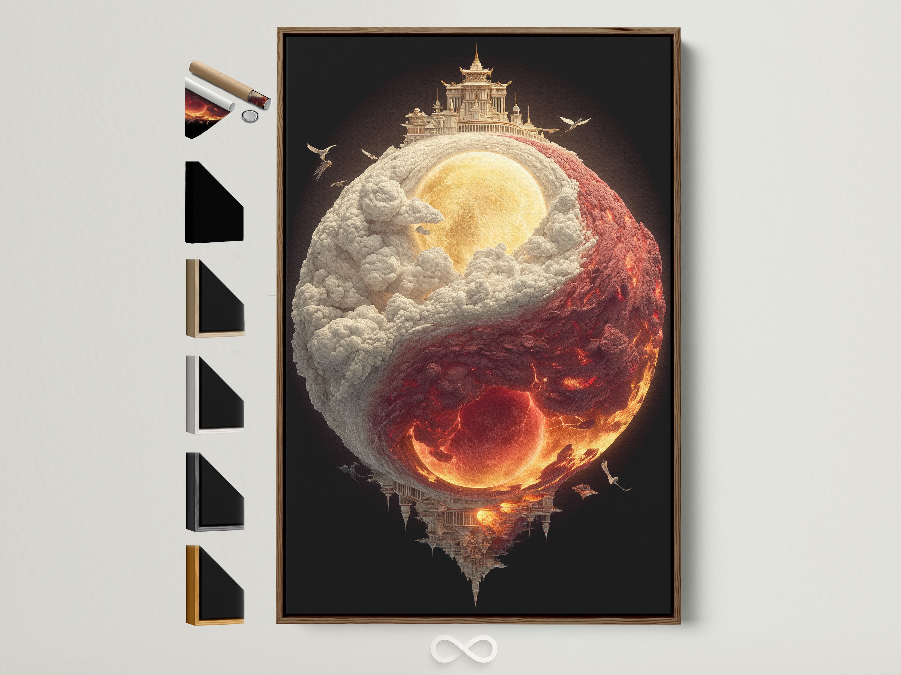 Brown frame showcasing various frame options. See the full range of frame styles for your artwork. Find the perfect frame to complement your art. This frame enhances any space. Discover framing solutions for your unique artwork. Transform your art with our quality frames.