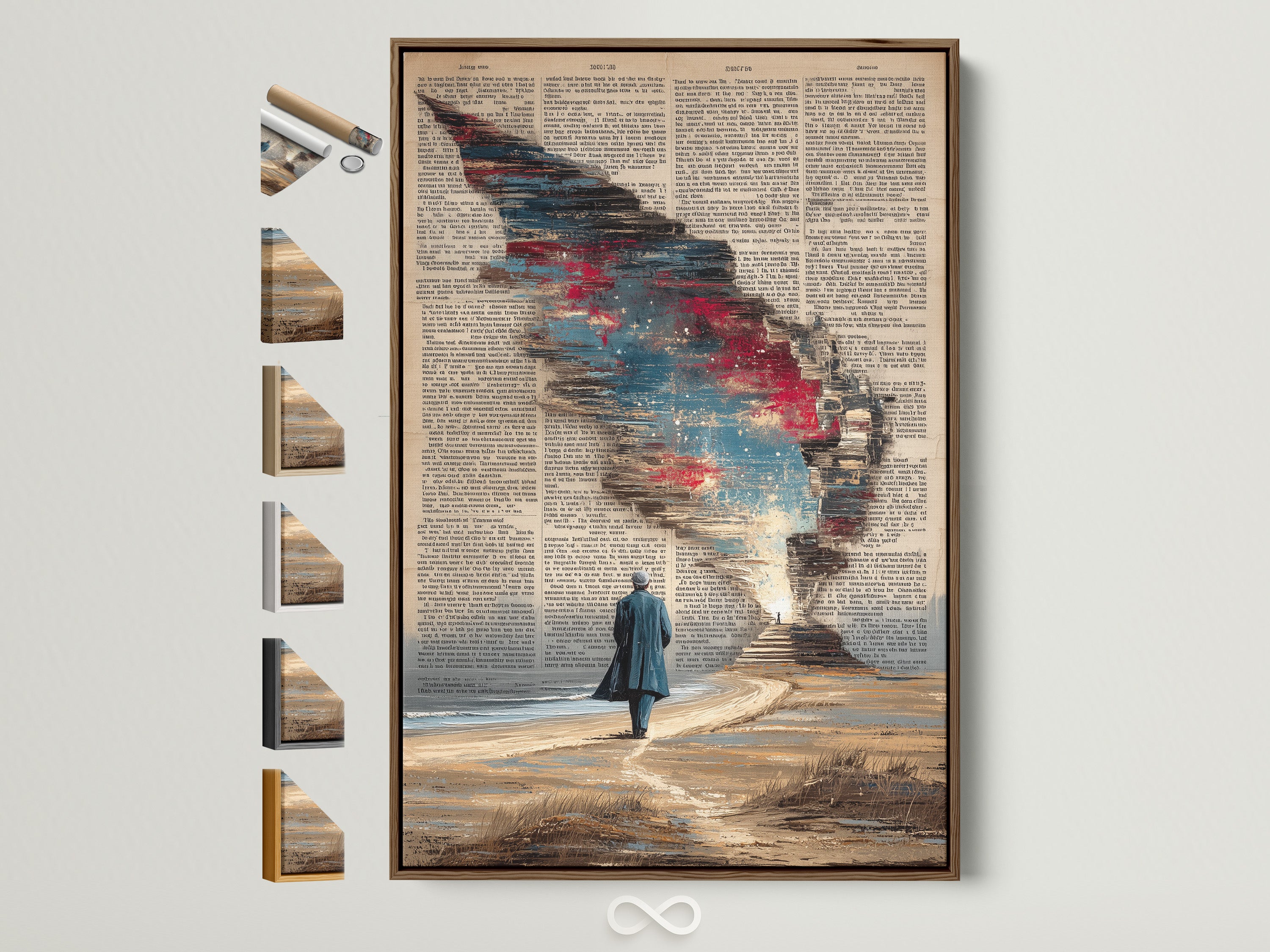 Surreal dictionary art print in a brown frame. This cosmic sky wall art adds vintage charm to any space. Explore frame options for this unique literary artwork. Perfect for office or home decor. Find your ideal frame today