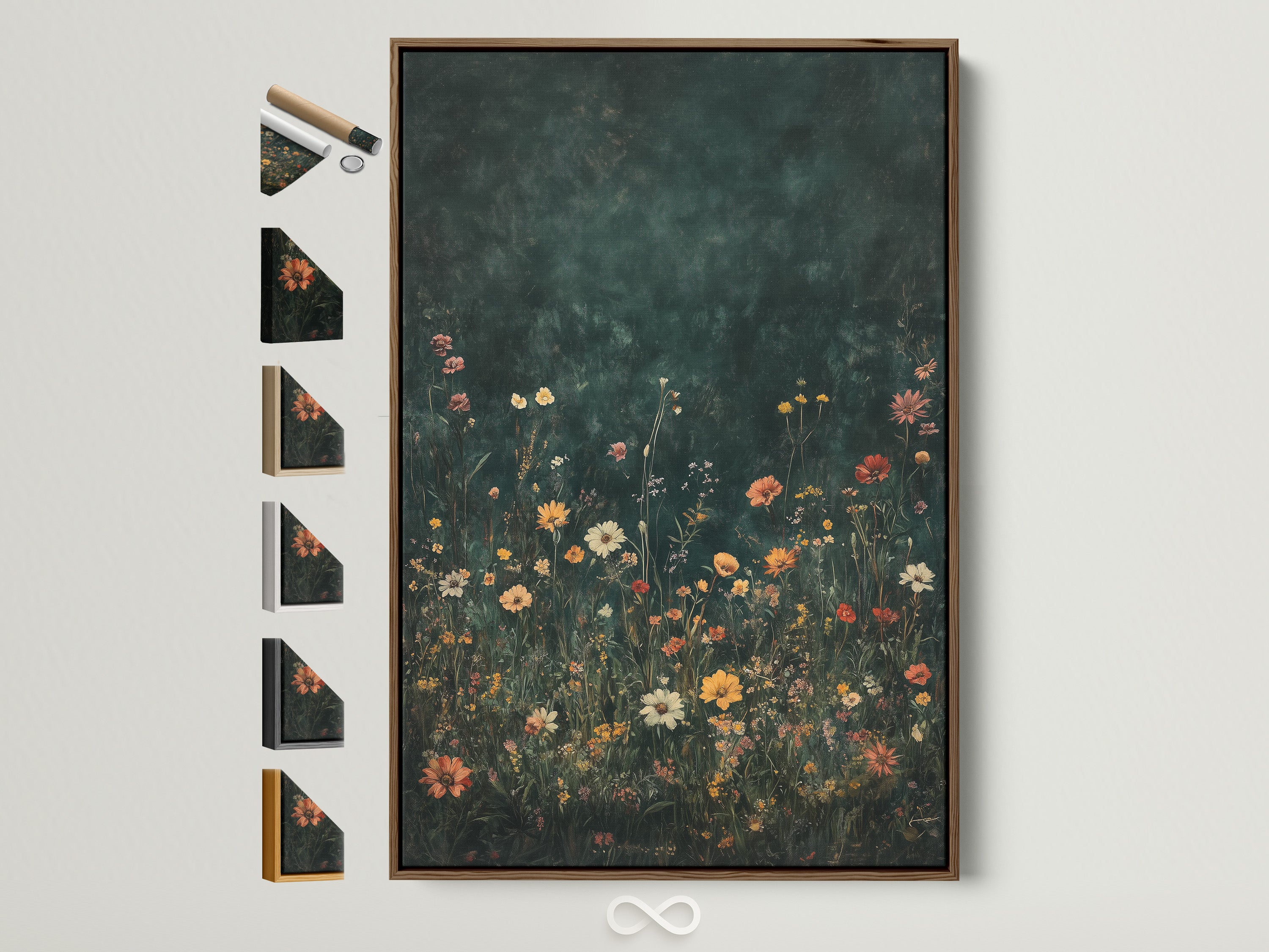 Vintage Dark Floral Art Print - Moody Botanical Wall Art - Wildflower Meadow Poster - Nature Home Decor - Cottage Core Aesthetic