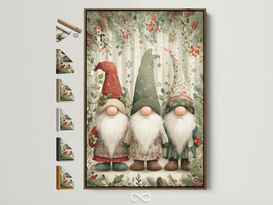 Christmas Gnomes Canvas Print - Holiday Gnome Wall Art, Scandinavian Winter Decor for Farmhouse Kitchen Wall Decor