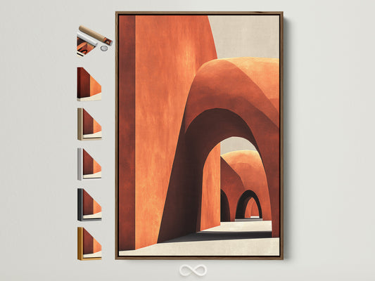 A stunning artwork is displayed in a brown frame. Various frame options are showcased on the side. Explore framing choices for your favorite art prints. Find the perfect frame to complement your artwork. Discover our wide selection of framing options today.