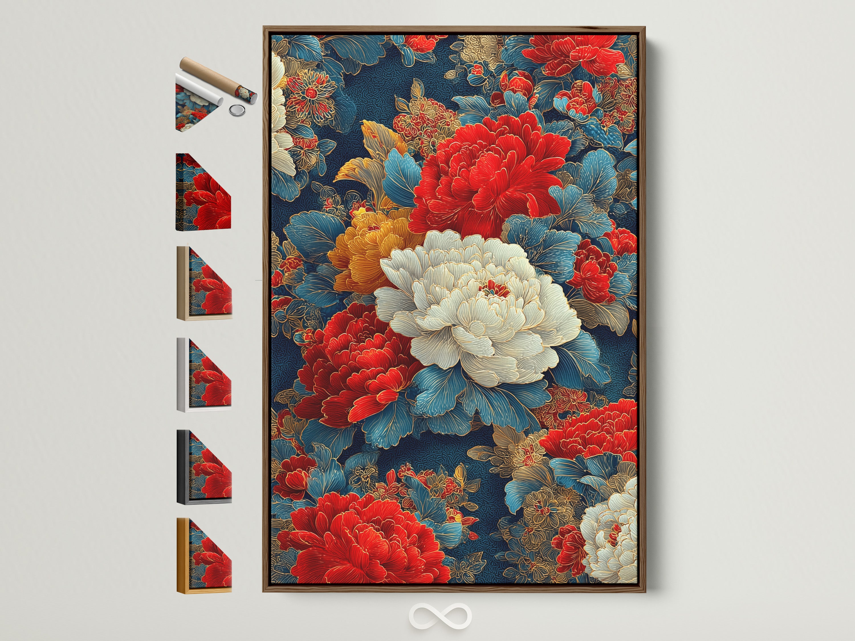 Vintage Peony Canvas Print - Asian Floral Wall Art, Traditional Botanical Art for Living Room Decor