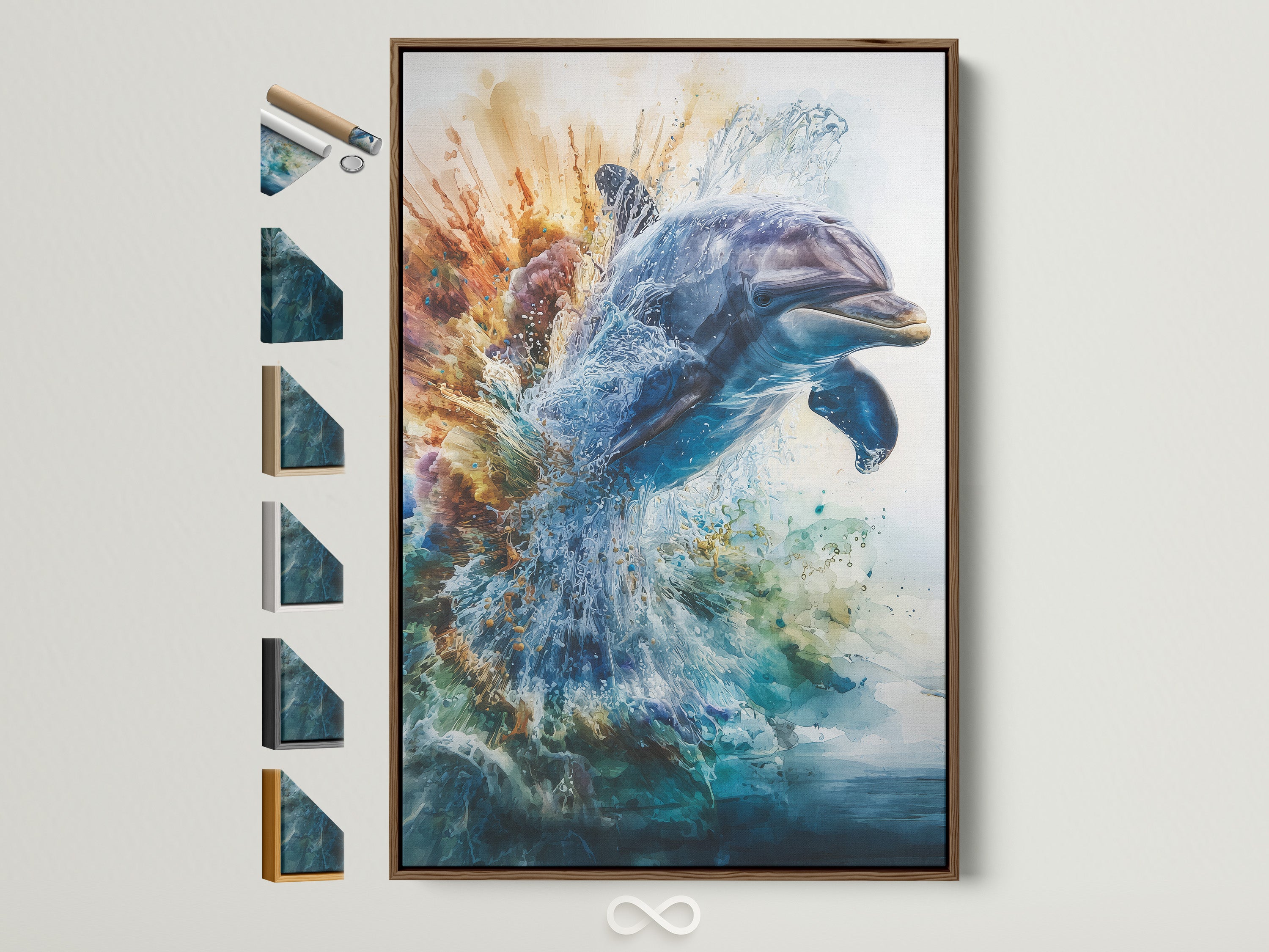 Explore framed art options with a brown frame. See various frame styles displayed side by side. Find the perfect frame to complement your artwork. Enhance your space with our diverse frame selection.