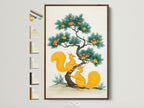 Charming squirrel artwork displayed in a brown frame. This botanical tree wall art brings a touch of nature to any kids room. See all our frame options. Perfect for adding a whimsical and cozy feel to your home. This artwork fits well in spaces designed with Scandinavian minimalist or botanical themes.