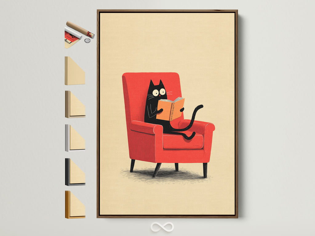 A brown frame art print is displayed. You can see all frame options on the side. This allows you to customize your artwork. A wonderful addition to any space for an artistic flair.