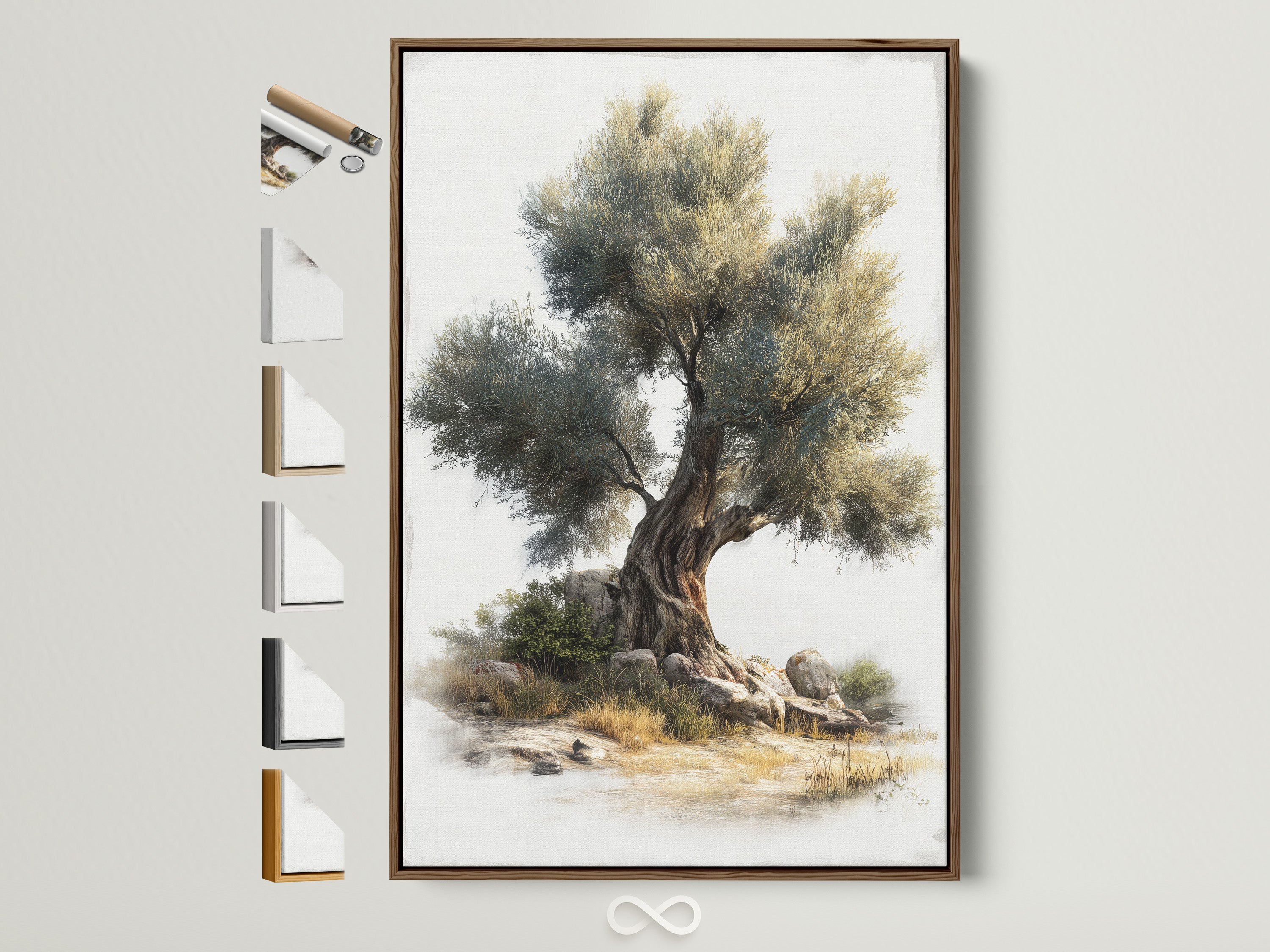 Ancient Olive Tree Canvas Print - Mediterranean Landscape Wall Art, Vintage Nature Artwork for Living Room Decor