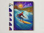 Psychedelischer Surfer Kunstdruck - Lebendige Ozeanwellen Wandkunst, buntes Surfposter, Boho Strand Dekor, Trippy Natur Kunstwerk